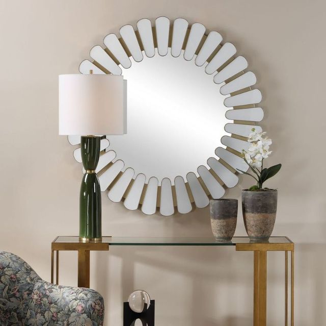 Uttermost® Miran White Glass Round Mirror-1