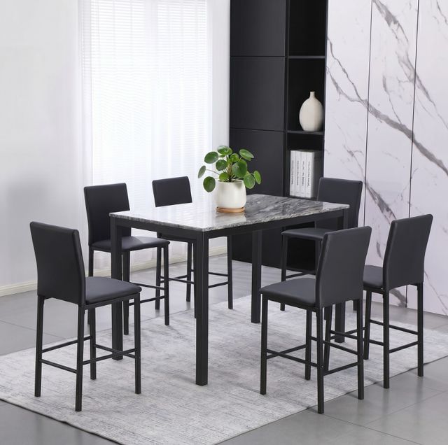 Cramco Julie Faux Marble Top Pub Table with Black Base-1