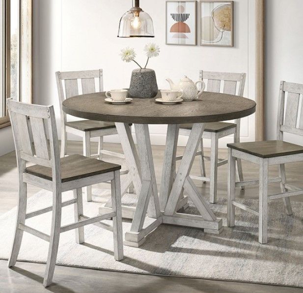 Furniture of America® Dakota Antique White Counter Height Table with Ash Brown Top -1