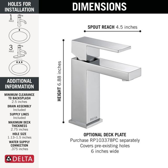 Delta Modern Chrome Single Handle Project Pack Faucet- Low Flow-3