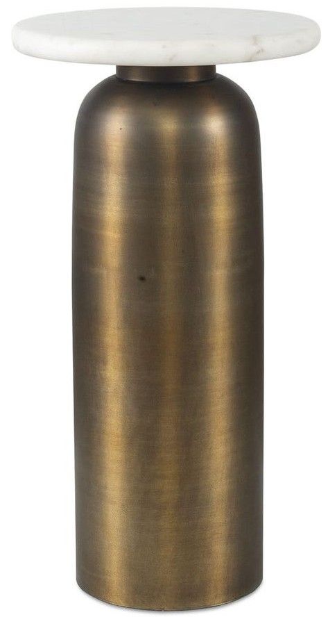 Uttermost® Reiss White Marble Drink Table with Brass Base-0