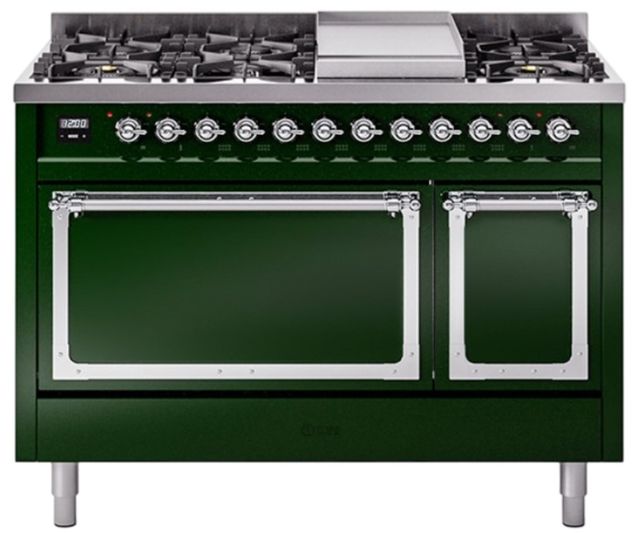 Ilve® Nostalgie II Noblesse 48'' Emerald Green Pro Style Dual Fuel Range with Chrome Trim-0