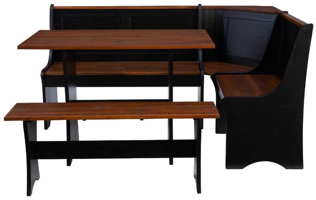 Linon Coastal 3-Piece Black/Walnut Corner Nook Set-3