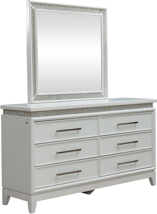 Liberty Furniture Reflections 4-Piece Gray/Pearl White/Rhinestone California King Bedroom Set-3