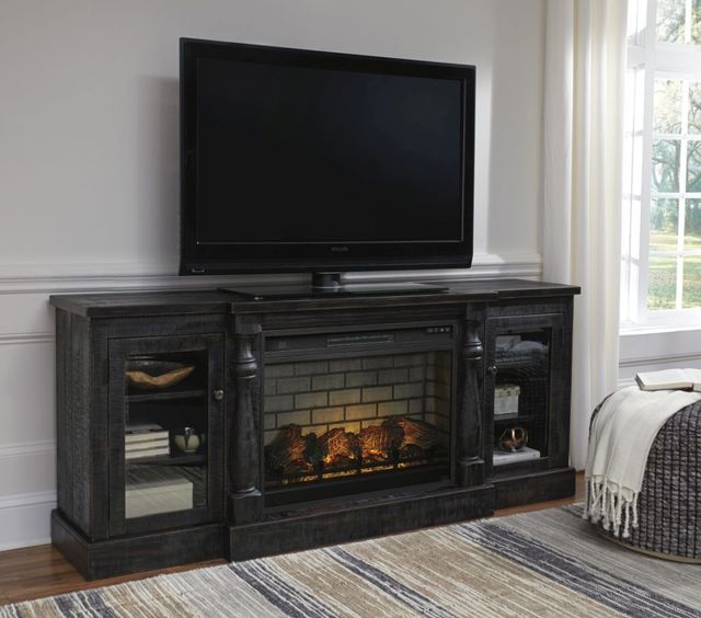 Signature Design by Ashley® Mallacar Black 75" TV Stand with Electric Fireplace-2