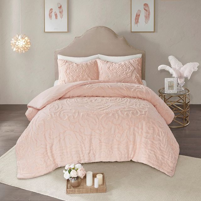 Olliix by Madison Park Blush King/California King Laetitia Tufted Cotton Chenille Medallion Comforter Set-1