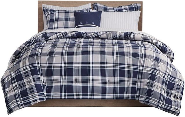 Olliix by Madison Park Essentials Navy Twin Patrick Reversible Complete Bedding Set-0