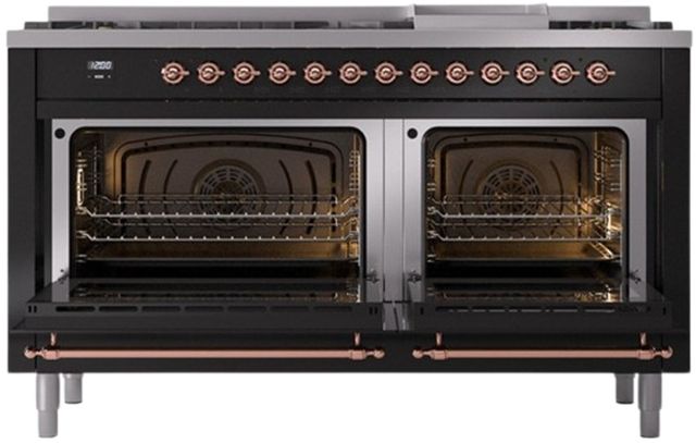 Ilve® Nostalgie II Series 60" Glossy Black Pro Style Dual Fuel Range-1