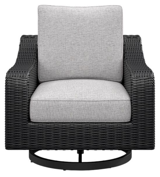 Signature Design by Ashley® Beachcroft Black/Light Gray  Fabric/Resin Outdoor Swivel Lounge Chair-1