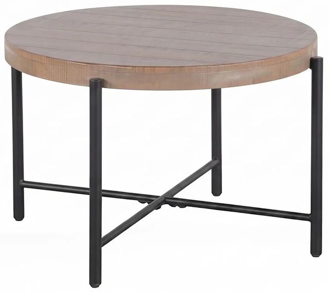 Sunny Designs™ Durango Weathered Brown Round End Table with Black Metal Base -0