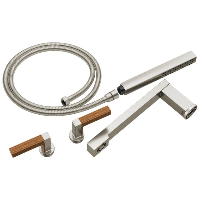 Brizo Frank Lloyd Wright® Brilliance® Luxe Nickel®/Wood 2-Handle Tub Filler Trim Kit with Lever Handles-0