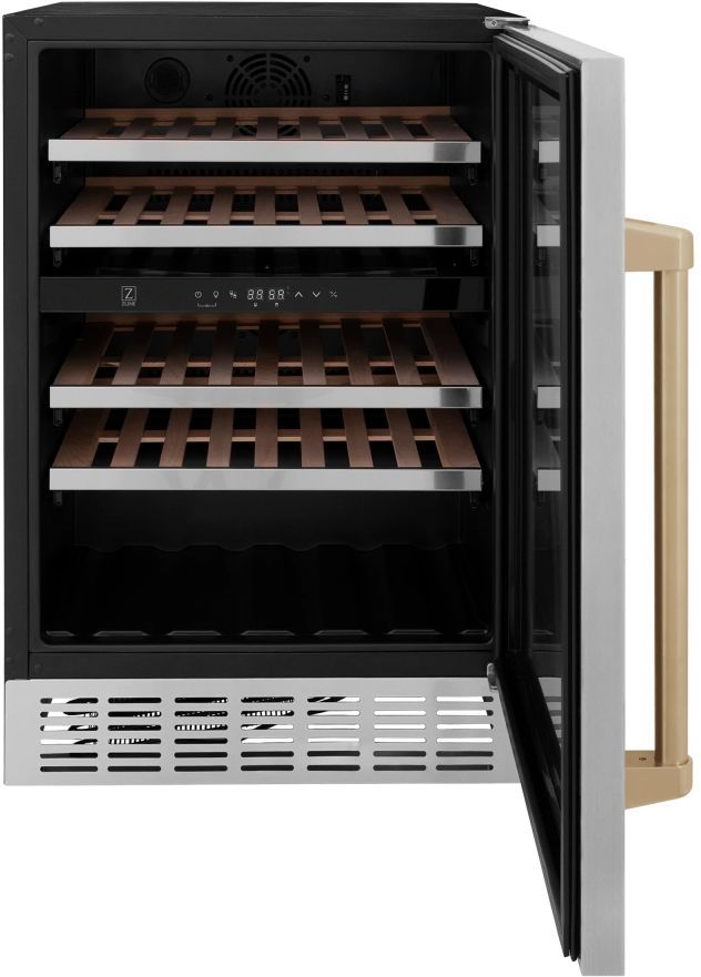 ZLINE Autograph Edition Monument 24" 4.5 Cu. Ft. Stainless Steel Freestanding Wine Cooler with Champagne Bronze Accents-1