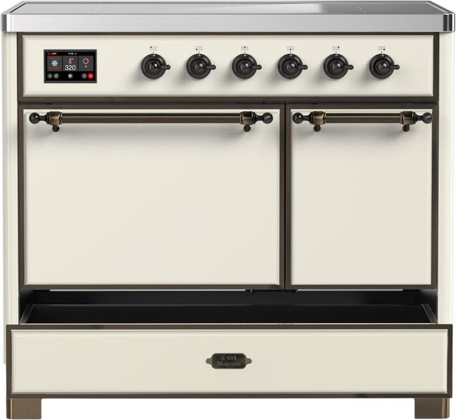 Ilve® Majestic III 40" Antique White Pro Style Induction Range with Solid Door and Burnished Trim-2