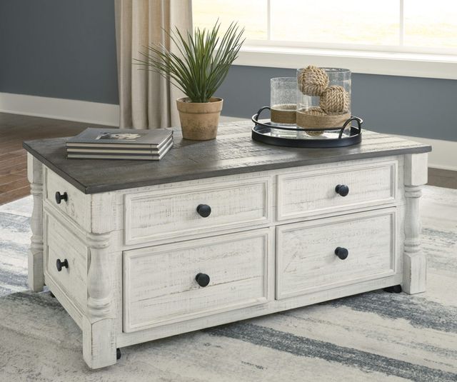 Signature Design by Ashley® Havalance Gray Wood Lift-Top Cocktail Table with White Base-5