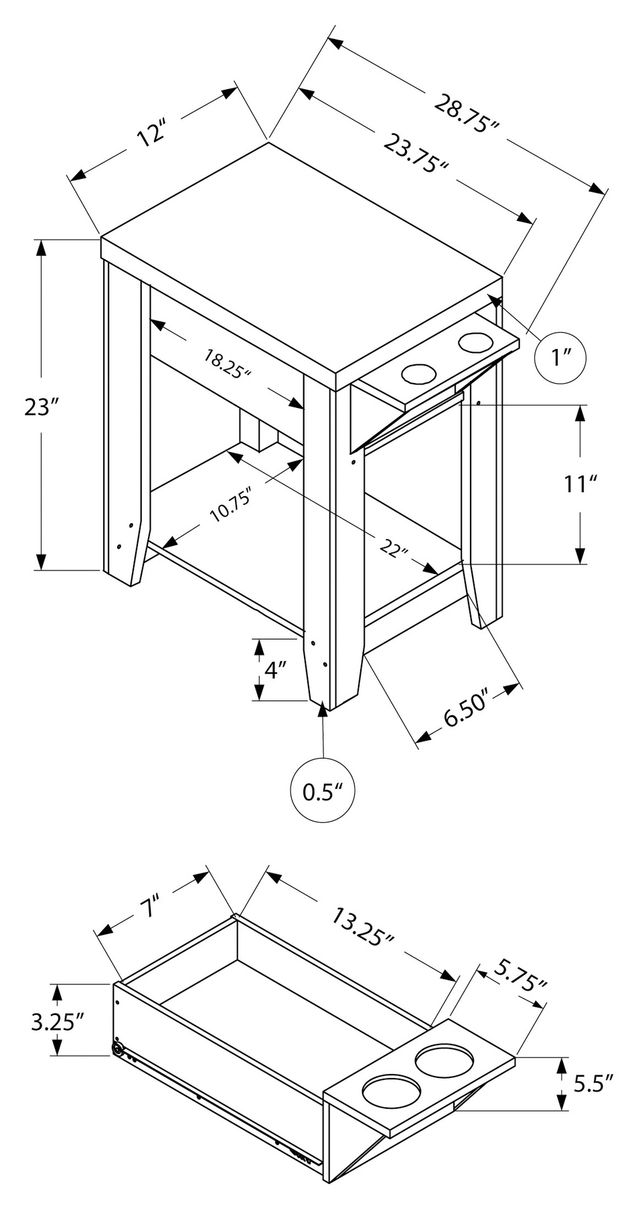 Monarch Specialties Inc. Dark Taupe 23"H Accent Table with a Glass Holder-2