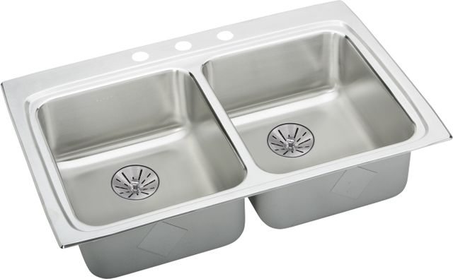 Elkay Lustertone® Classic Lustrous Satin 33" x 22" x 6-1/2" 2-Hole Equal Double Bowl Drop-In ADA Sink with Perfect Drain® and Quick-Clip-0
