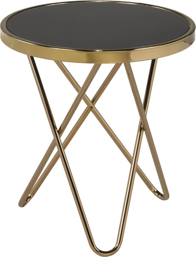 Brassex Inc. Frosted Glass Top Accent Table with Rose Gold Hairpin Legs-0
