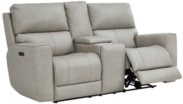 Leather Italia™ Cambria Laredo Cement Power Reclining Loveseat with Console-0