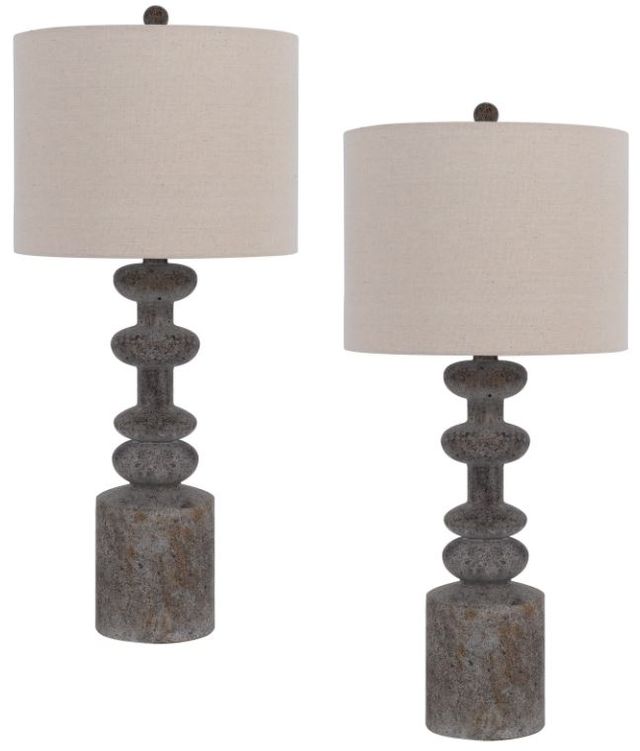 Cal® Lighting & Accessories Blackfoot 2-Piece Pebble/White Table Lamp Set-0