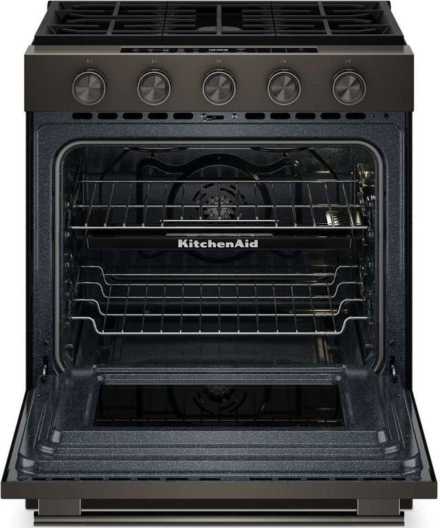 KitchenAid® 30" Black Ore Smart Slide-in Gas Range with Convection Cooking Modes and 2-in-1 Burner-1