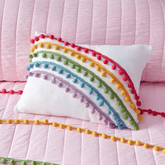 Olliix by Mi Zone Juniper Pink Full/Queen Rainbow Coverlet Set With Pompom Trim-3