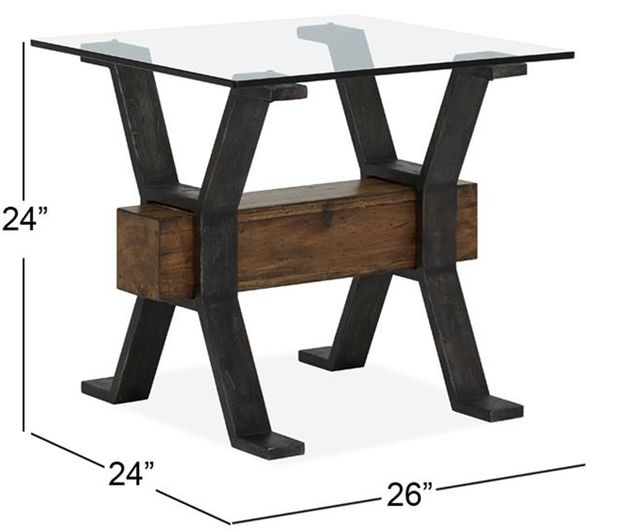 Magnussen Home® Sawyer Toasted Nutmeg Glass Top End Table with Smoked Iron Base-2