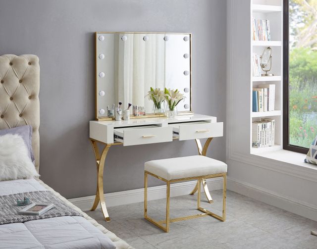 Meridian Furniture Monroe White/Yellow Vanity-2