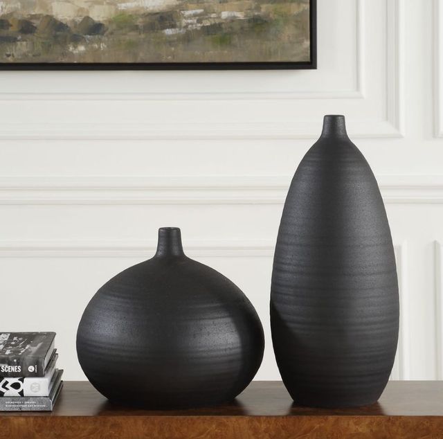 Uttermost® Bower 2-Piece Matte Black Vase Set-1