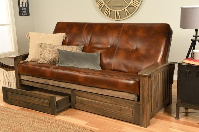 Kodiak Furniture Washington Oregon Trail Saddle/Rustic Walnut Full Storage Futon with Mattress-1