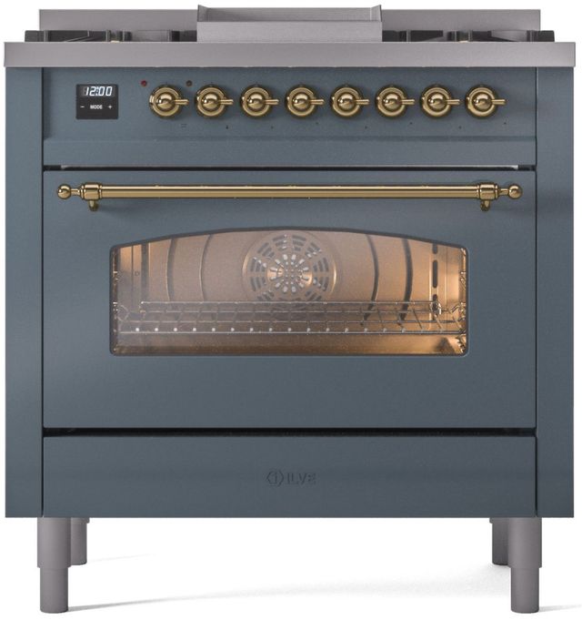 Ilve® Nostalgie II Series 36" Blue Gray Pro Style Dual Fuel Range-3