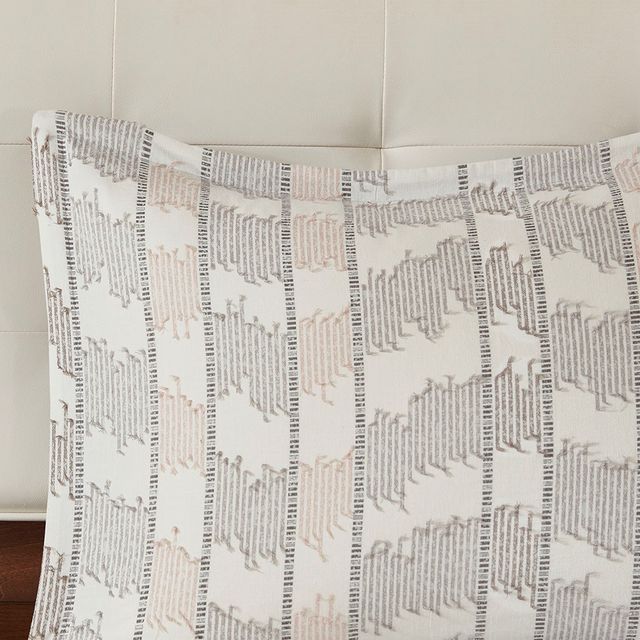 Olliix by INK+IVY Suri Cotton Jacquard Gray and Blush King/California King Comforter Set-1