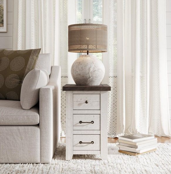 Jofran Inc. Madison County Harris Barnwood Power Chairside Table with Vintage White Base-1