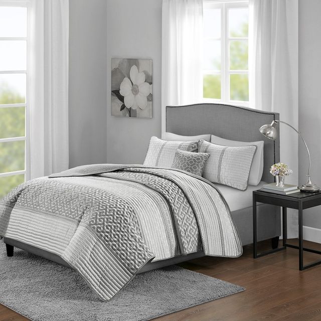 Olliix by Madison Park 4 Piece Grey Full/Queen Bennett Reversible Jacquard Coverlet Set-0