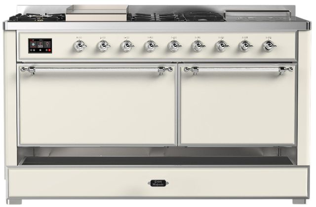 Ilve® Majestic III 60" Antique White Pro Style Dual Fuel Natural Gas Range with Griddle and Chrome Trim-2