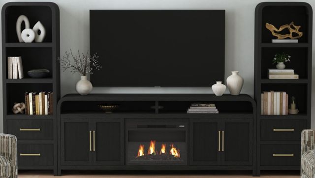 Elements International Ridgemont 4-Piece Black Entertainment Unit with 82" TV Console-0