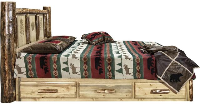 Montana Woodworks® Glacier Country Stained and Lacquered Twin Platform Storage Bed with Laser Engraved Pine Design-2