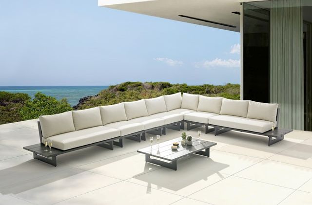 Meridian Furniture Maldives 7-Piece Cream/Gray Aluminum/Fabric Outdoor Modular Sectional-4