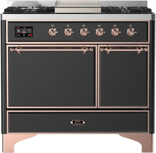 Ilve® Majestic III 40" Graphite Matte Pro Style Dual Fuel Natural Gas Range with Solid Door and Copper Trim-0