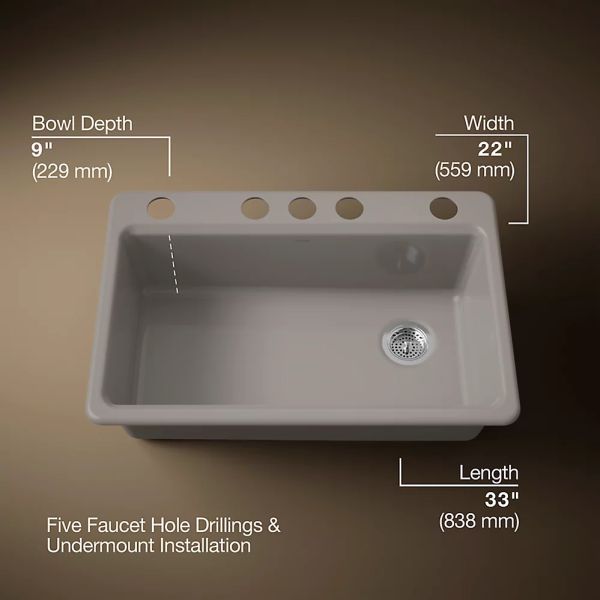 KOHLER® Riverby® Truffle 33" Undermount Single-Bowl Workstation Kitchen Sink with Accessories-3