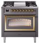 Ilve® Nostalgie II Noblesse 36'' Graphite Matte Pro Style Dual Fuel Range with Brass Trim-0