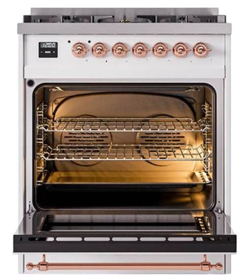 Ilve® Nostalgie II Noblesse 30" White Pro Style Dual Fuel Range with Copper Trim-2