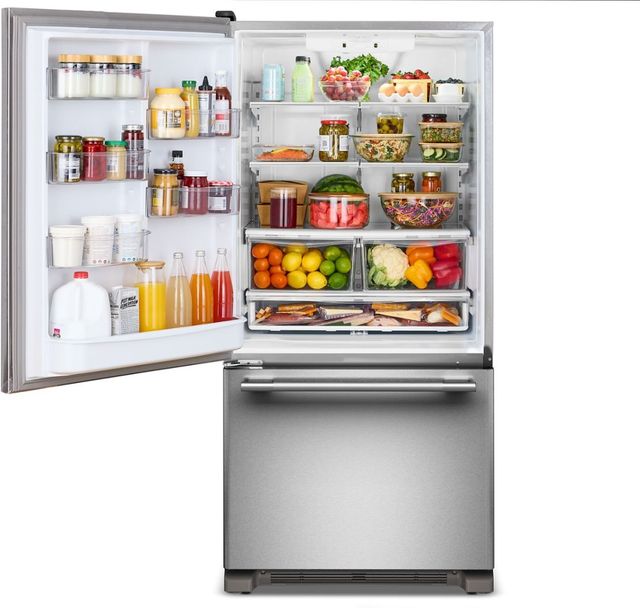KitchenAid® 33" 22 Cu. Ft PrintShield® Stainless Steel Bottom Freezer Refrigerator with Left Door Swing-2
