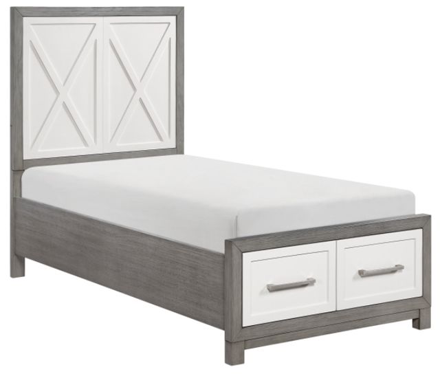 Homelegance® Rowan Ivory/Gray Twin Platform Bed with Footboard Storage-0
