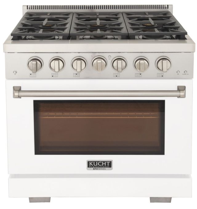 Kucht Professional KFX Series 36" Stainless Steel Pro Style Liquid Propane Gas Range with White Door and True Simmer Burners-1