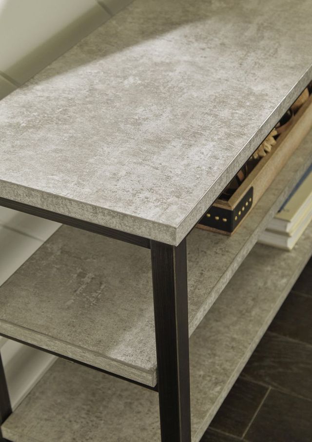 Signature Design by Ashley® Shybourne Light Gray Sofa Table with Aged Bronze Base-3