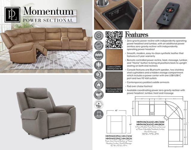Parker House® Momentum Dark Granite Power Zero-Gravity Recliner with Power Headrest and Lumbar-4