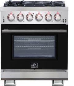 FORNO® Capriasca 30" Stainless Steel Pro Style Gas Range with Black Door
