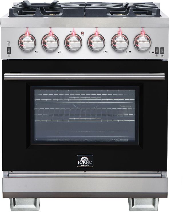 FORNO® Capriasca 30" Stainless Steel Pro Style Gas Range with Black Door-0