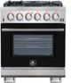 FORNO® Capriasca 30" Stainless Steel Pro Style Gas Range with Black Door-0