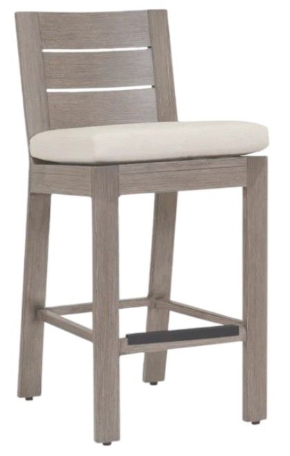 Sunset West Laguna Driftwood Aluminum Outdoor Bar Stool with Canvas Flax Cushion-0